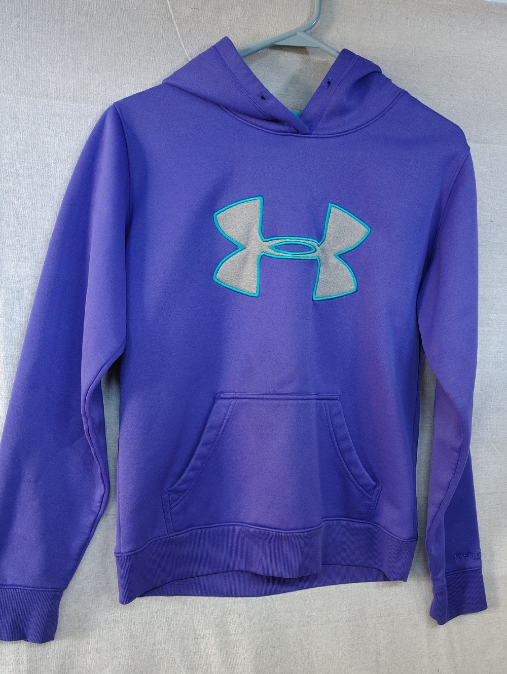 Under Armour Purple Pullover Hoodie with Teal-Outlined Gray Logo